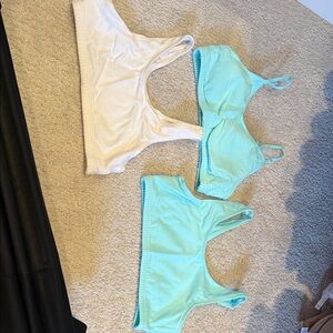 Set of Three White and Blue/Teal Girls Training bras bundle